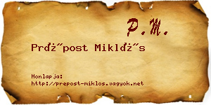 Prépost Miklós névjegykártya